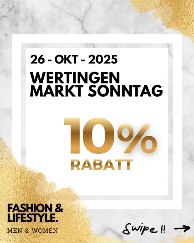 Marktsonntag in Wertingen -wir sind dabei!✨Am Sonntag, den 26.10., ist wieder Marktsonntag in Wertingen - und natürlich sind wir mit unseren Men & Women Stores auch mit dabei! 🤩
Freu dich auf aktuelle Herbsttrends, neue Styles und 10 % Rabatt auf alles, auch auf reduzierte Ware.🍂🍂
Komm vorbei, stöbere durch unsere Kollektionen und genieße den verkaufsoffenen Sonntag in entspannter Atmosphäre. Wir freuen uns auf dich!#Wertingen #wertingenmarktsonntag #Herbstmode
#SchneiderFashionStore #WertingenErleben
#DillingenDonau #DillingenanderDonau #Meitingen #Laugna #Binswangen #Buttenwiesen #Gersthofen #Donauwörth #Augsburg #Gablingen #Biberbach
#Lauingen #Höchstädt #Blindheim #Glött #Zusmarshausen #Villingen #Nordendorf
#RegionWertingen #DonauRies #Günzburg #Schwaben