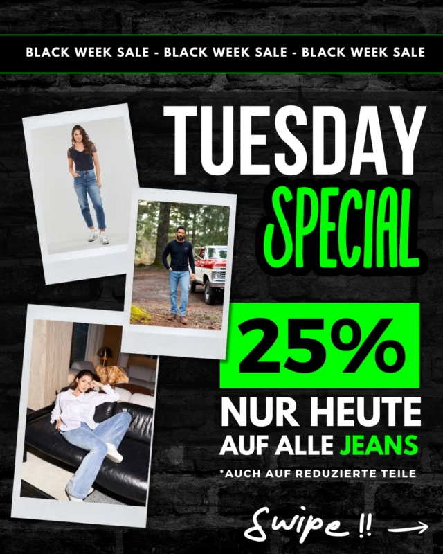 🔥TUESDAY SPECIAL - nur heute ! 🔥
Alle Denim-Fans aufgepasst: 25% auf alle Jeans & Denim-Artikel, für Damen und Herren und in allen Stores!👖
Auch auf bereits reduzierte Teile.Perfekt, um sich die Lieblingsjeans für Herbst diesen Winter zu sichern. Nur heute gültig, nicht verpassen!📍Komm vorbei in:
DILLINGEN - WERTINGEN - MEITINGEN#blackweek #tuesdayspecial #denimdeal #jeanssale #modehausschneider #wertingen #dillingen #meitingen #lauingen #höchstädt #gundelfingen #donauwörth #augsburg #shoppingdeal #rabattaktion #denimlove #buttenwiesen #bissingen #thierhaupten #pfaffenhofen #glött #zusmarshausen
#nordschwaben #bayerischswaebisch #shoppingdeal